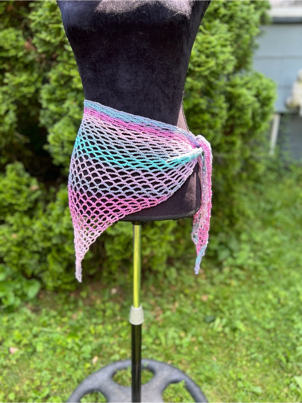Handmade Ombre Mesh Wrap Scarf in Pink, Purple & Aqua